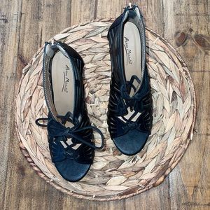 Anne Michelle Lace up and back zipper black heels